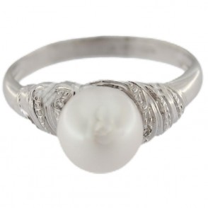 Anello con perla AP006 in oro bianco 18KT e diamanti naturali 